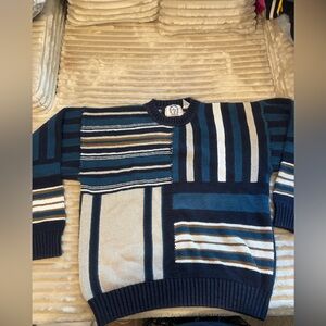 Vintage Sears Roebuck & Co Striped Navy and Cream Men's Sweater